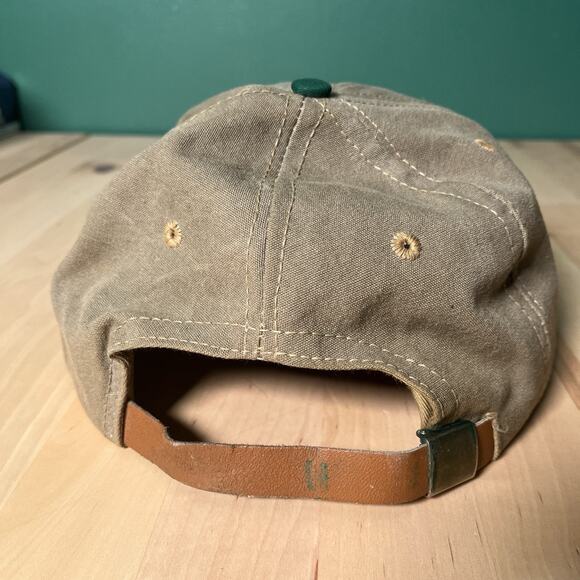 Vintage Kangol Made in USA Green Brim Brown Canvas Adjustable Hat 90s Y2K Cap - Picture 3 of 7